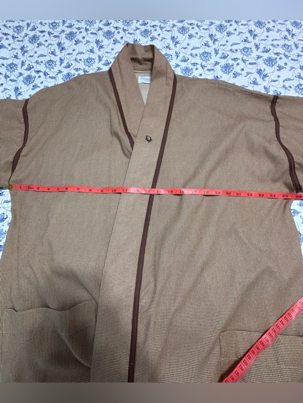Christian Dior Vintage men’s kimono Robe Brown and Tan micro check pockets belt - Picture 8 of 11